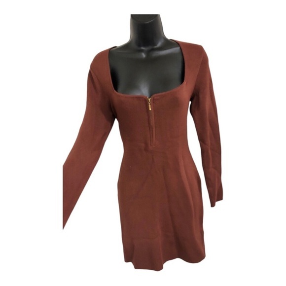 Abercrombie & Fitch brown zip front long sleeve sweater knit dress size medium - Picture 1 of 11